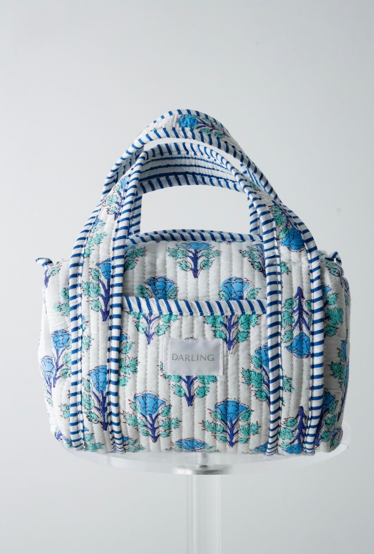 Quilted Handled Cosmetic Bag - Coastal Blue