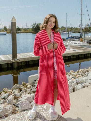 Plush Bathrobe in Pink and Red Stripe