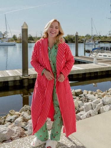 Plush Bathrobe in Pink and Red Stripe