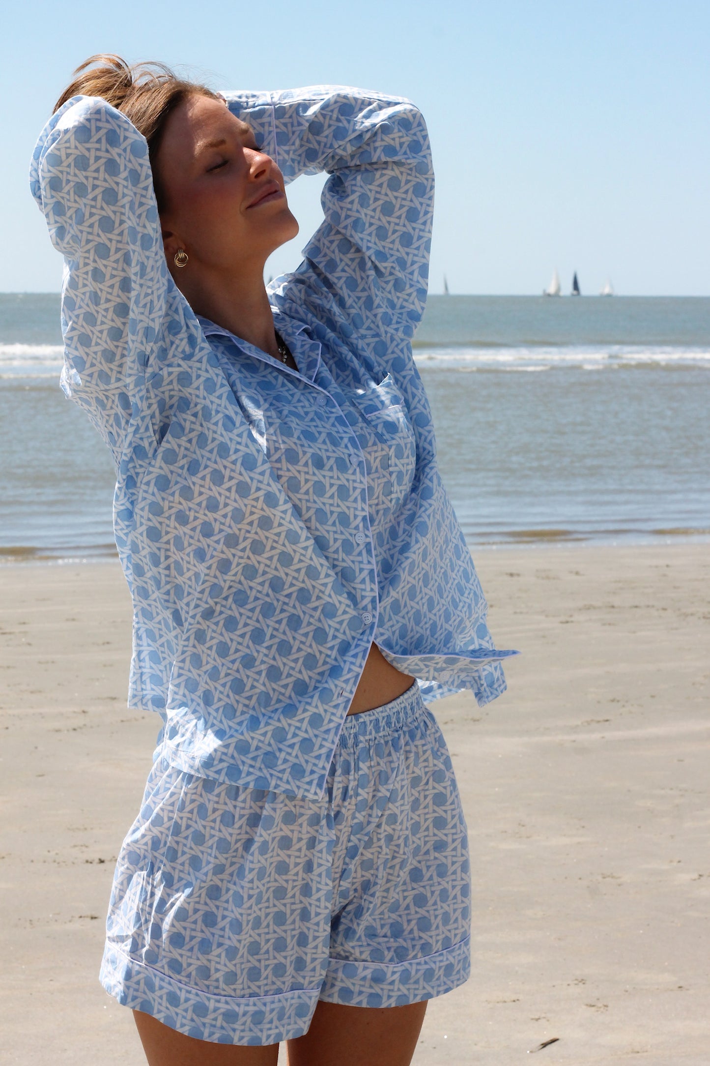 Blue Seaside Lattice PJ Set - Long/Short