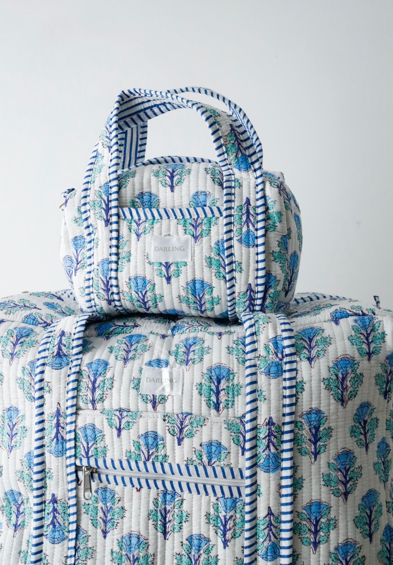Quilted Handled Cosmetic Bag - Coastal Blue