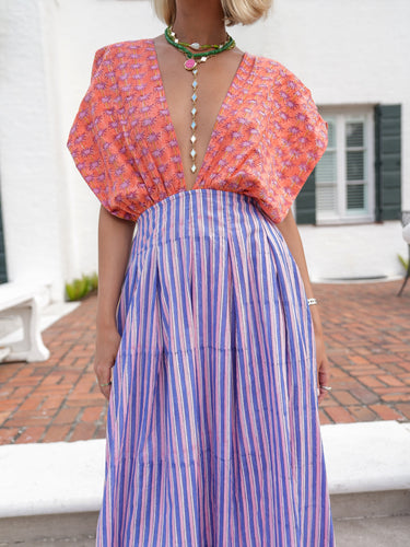 Hollis Halter Dress - Berry Floral Stripe