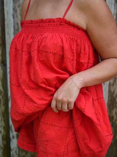 Stevie Set - Red Eyelet Grid