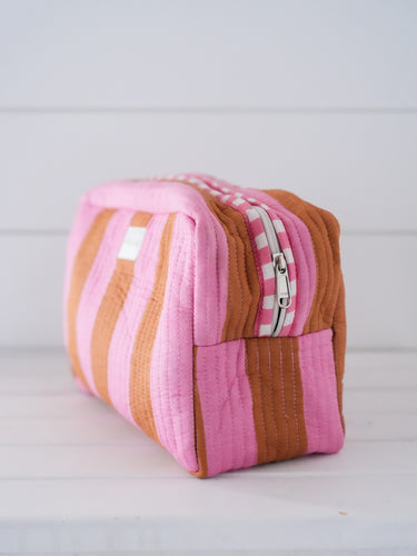 Quilted Cosmetic Pouch - Pink Saddle Stripe