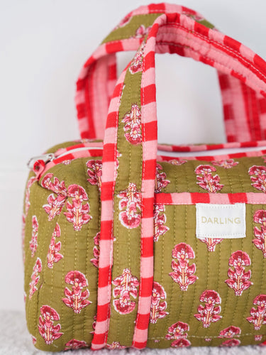 Quilted Handled Cosmetic Bag - Mossy Blush Bloom