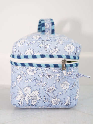 Quilted Train Case - Soft Blue Floral