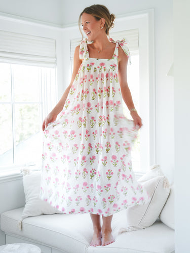 Tie Maxi Dress - Blush Daisy