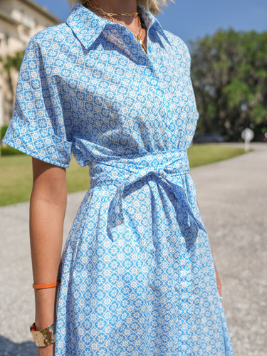 Louisa Maxi Dress - Sky Blue Moasic