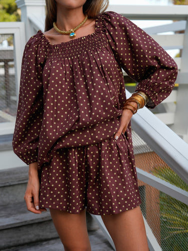 The Sweet and Short Set 3/4 Sleeves - Brown Olive Dot