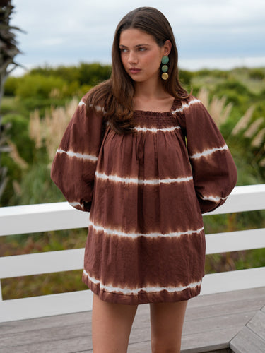 The Sweet and Short Set 3/4 Sleeves - Brown Tie-Dye Stripe