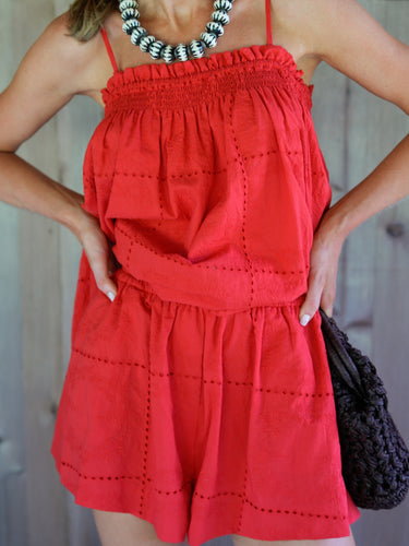 Stevie Set - Red Eyelet Grid