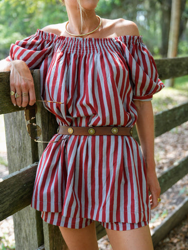 The Sweet and Short Set - Crimson Grey Stripe