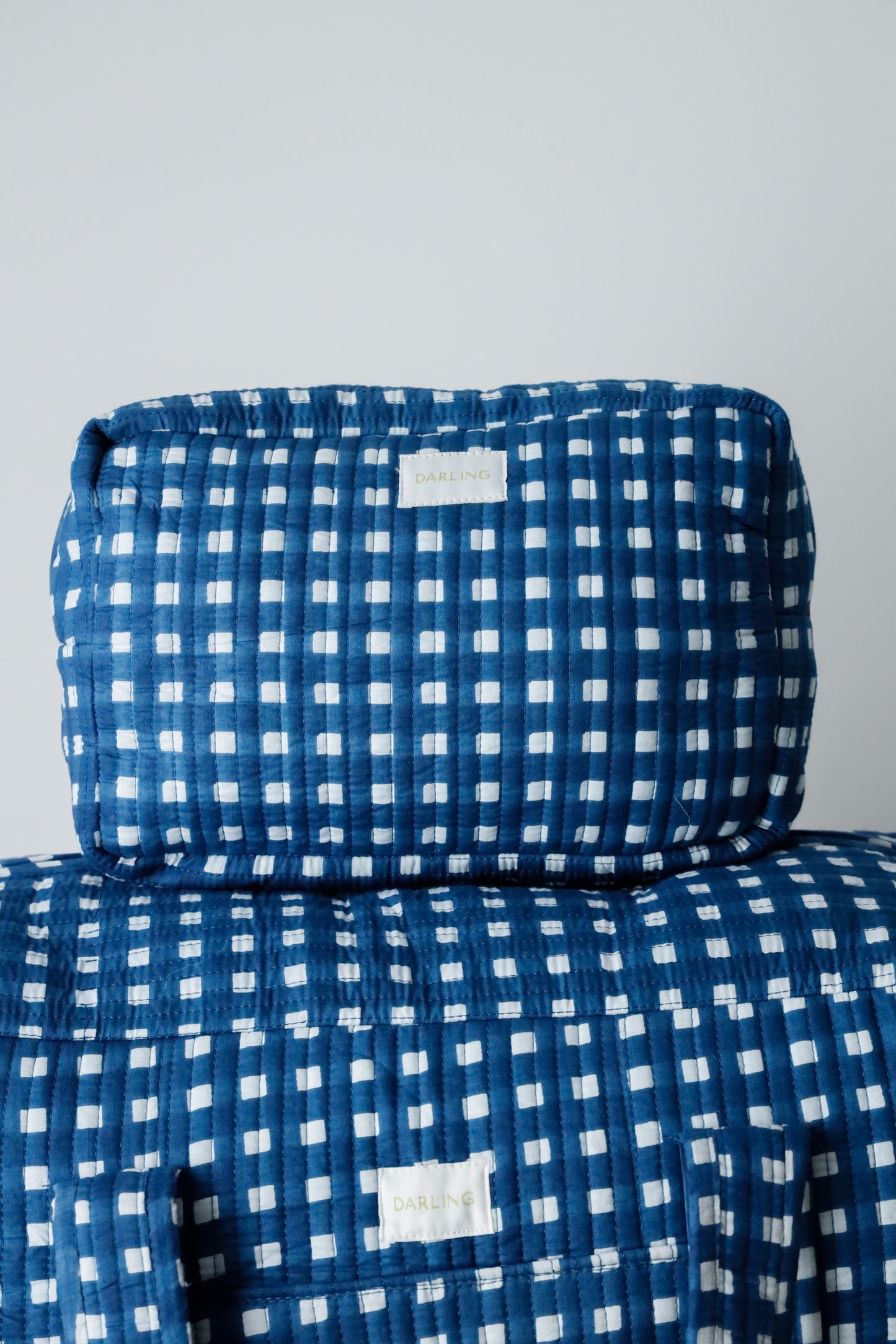 Quilted Cosmetic Pouch - Navy Blue Check
