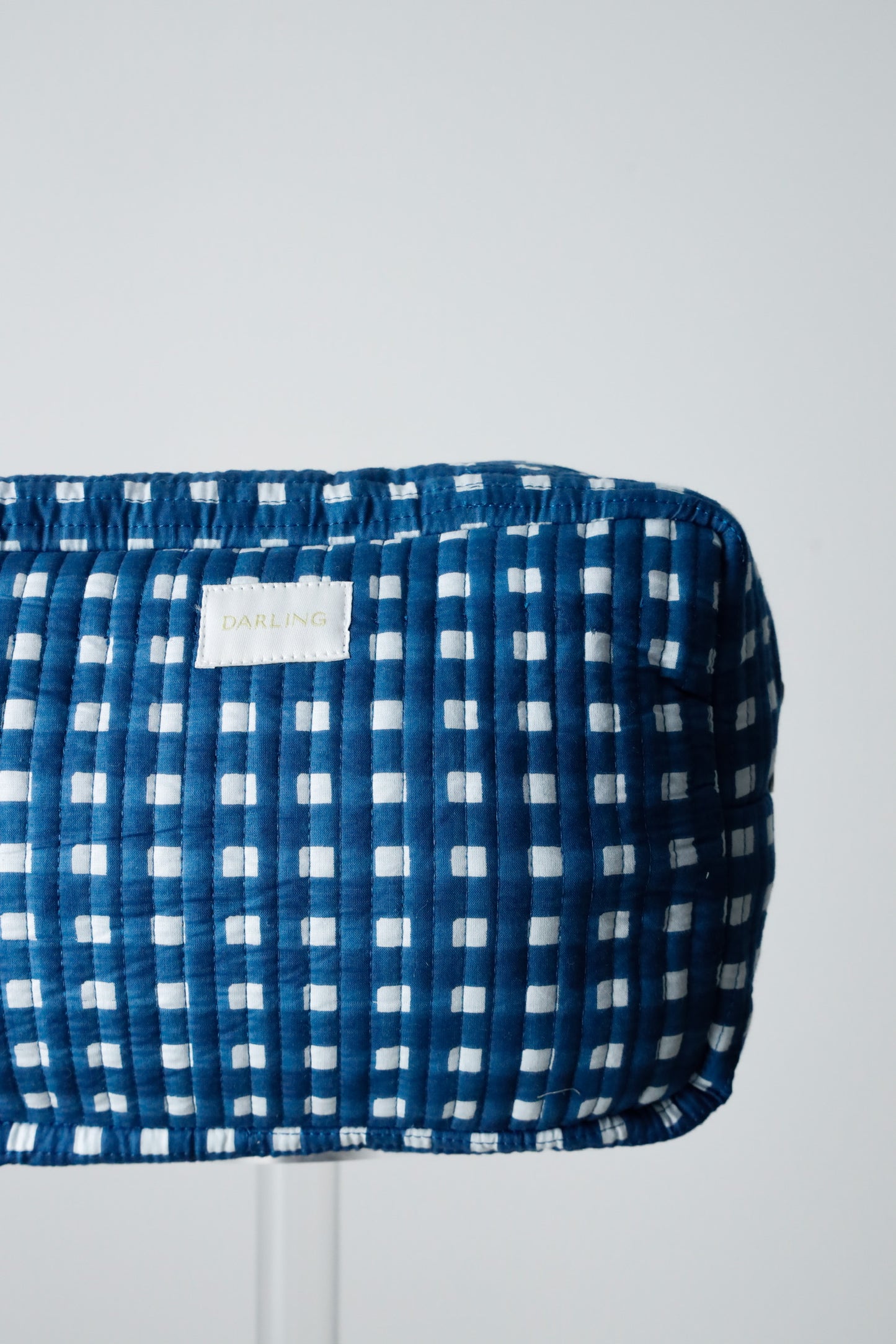 Quilted Cosmetic Pouch - Navy Blue Check