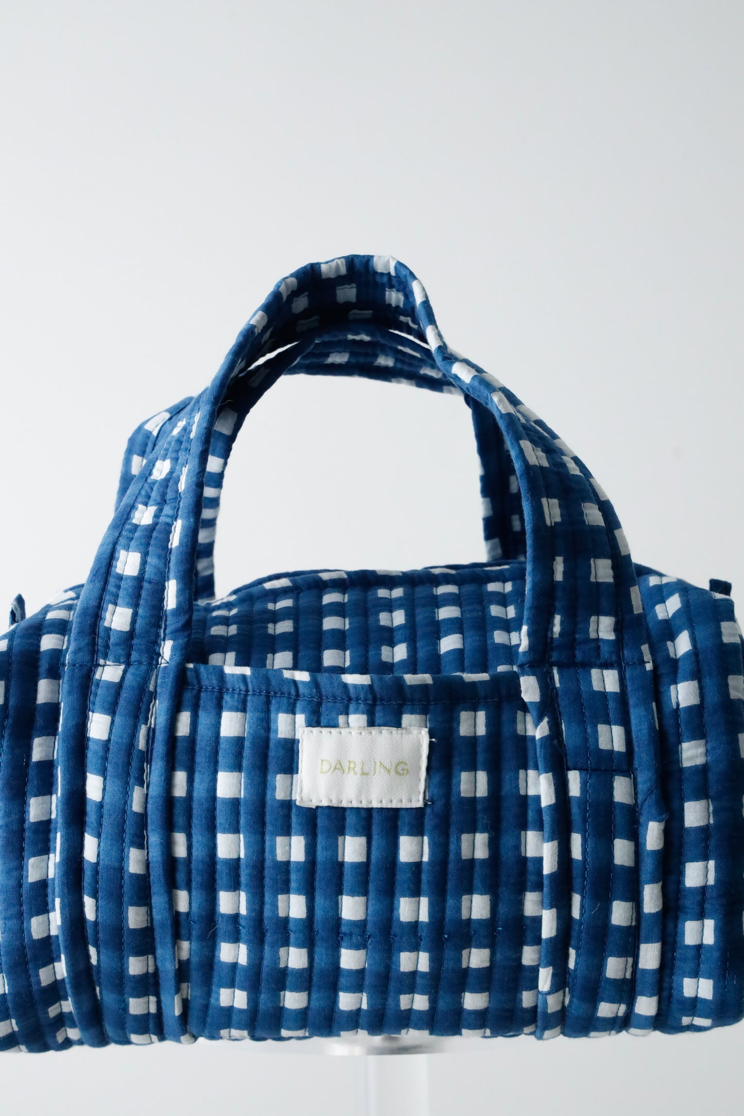 Quilted Handled Cosmetic Bag - Navy Blue Check