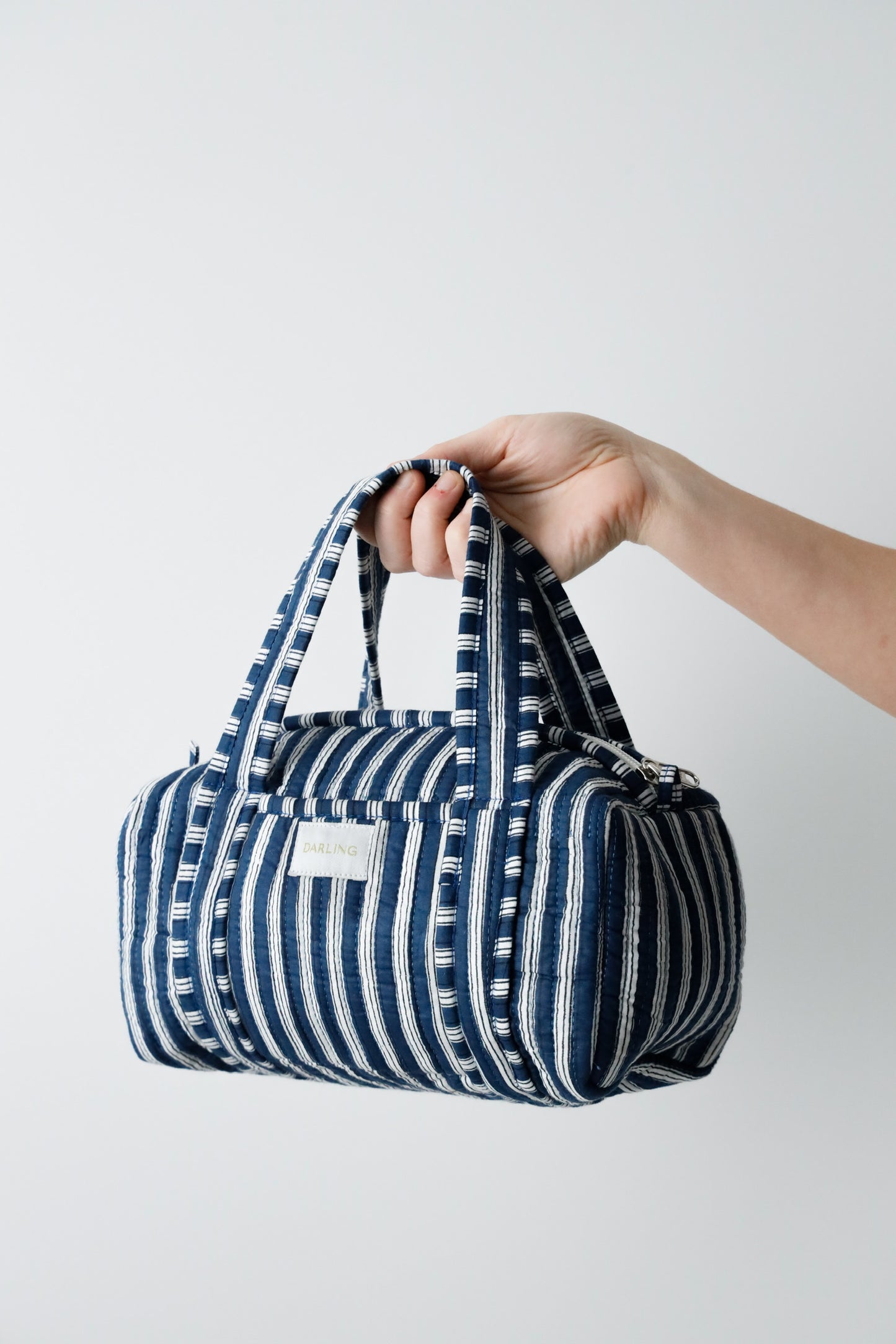 Quilted Handled Cosmetic Bag - Navy Stripe