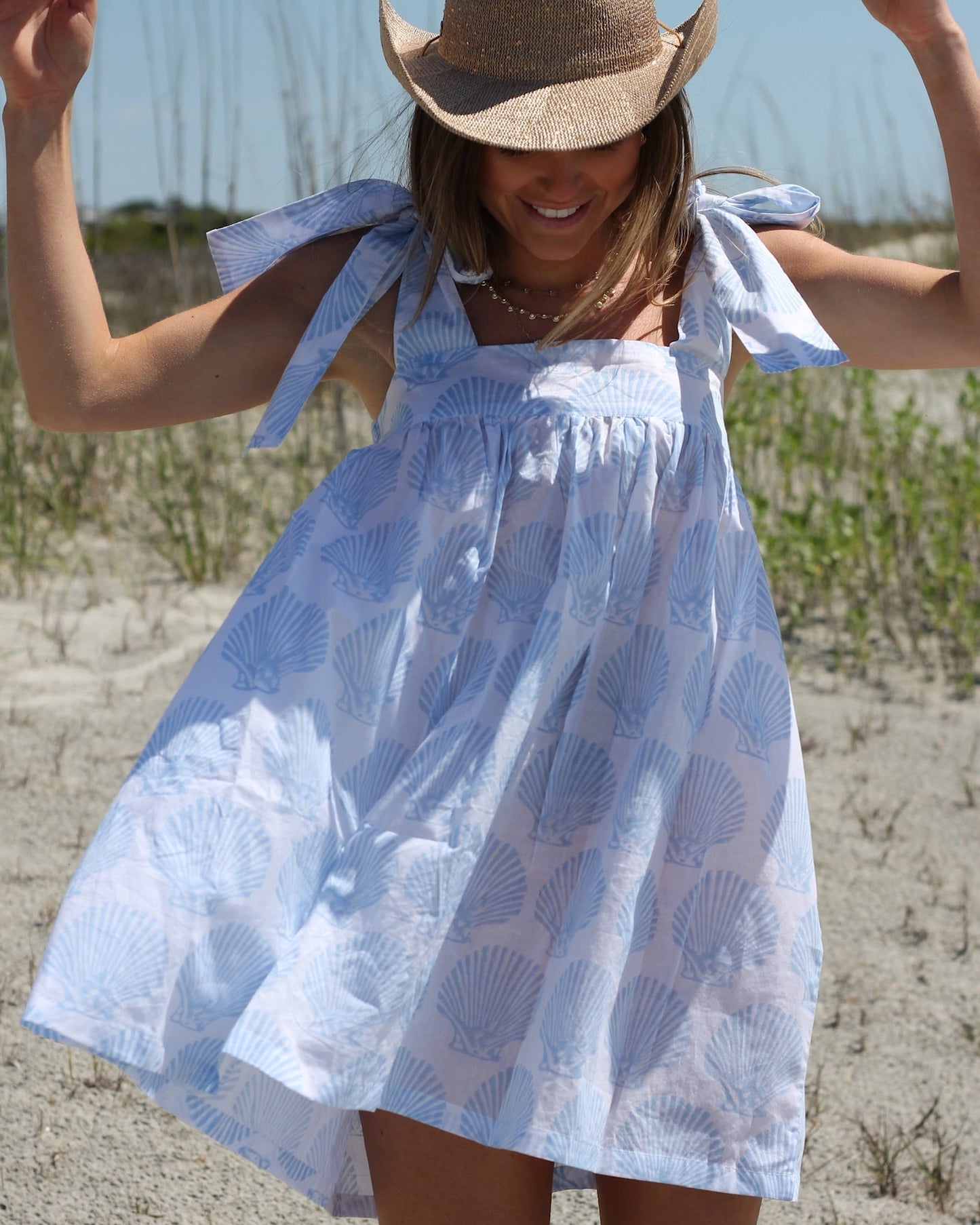 Tie Dress - Blue Scallop Shell