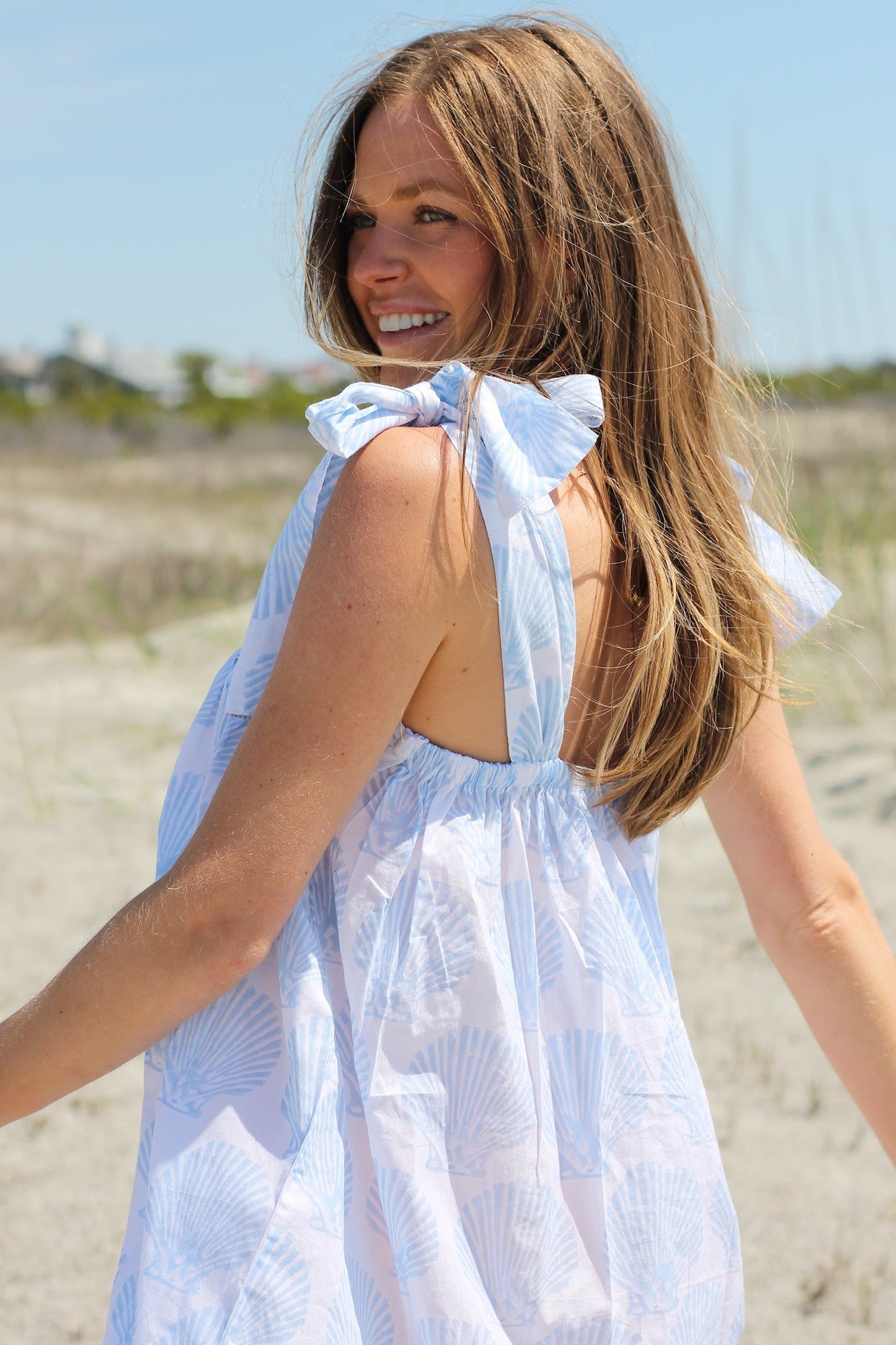 Tie Dress - Blue Scallop Shell