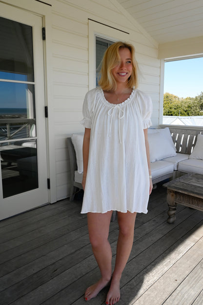 Mini Dress - White Pointelle