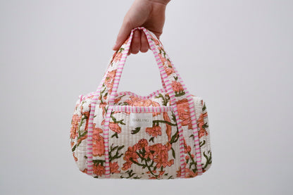 Quilted Handled Cosmetic Bag- Peachy Floral