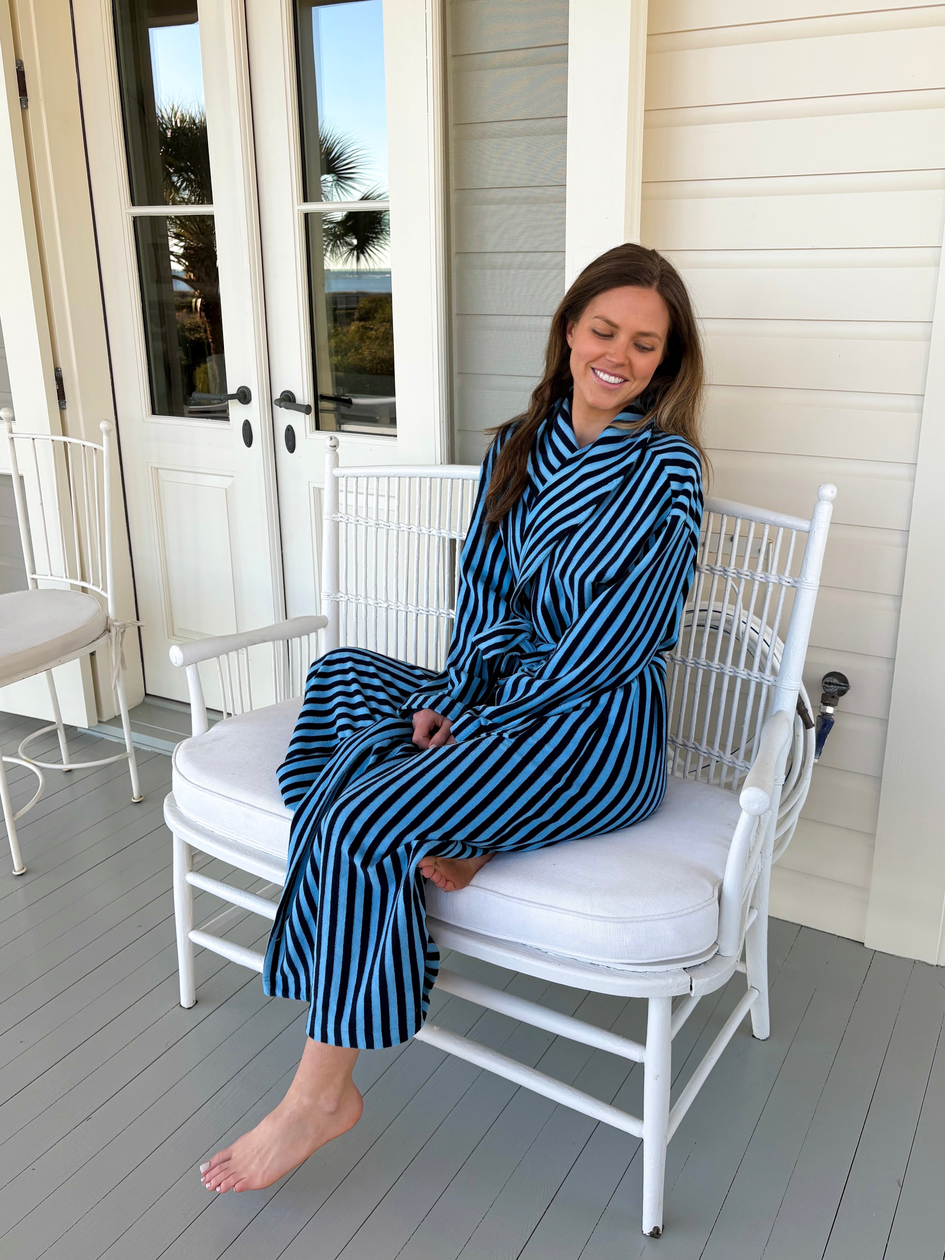 Plush Bathrobe in Blue Stripe