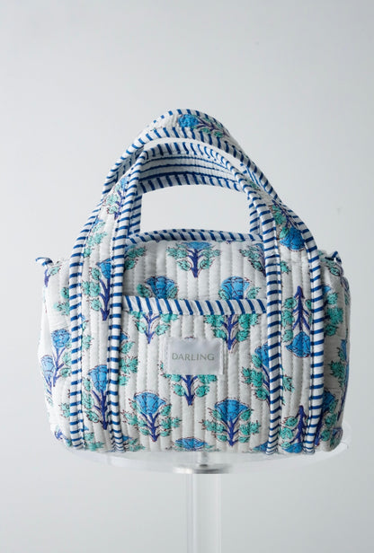 Quilted Handled Cosmetic Bag - Coastal Blue