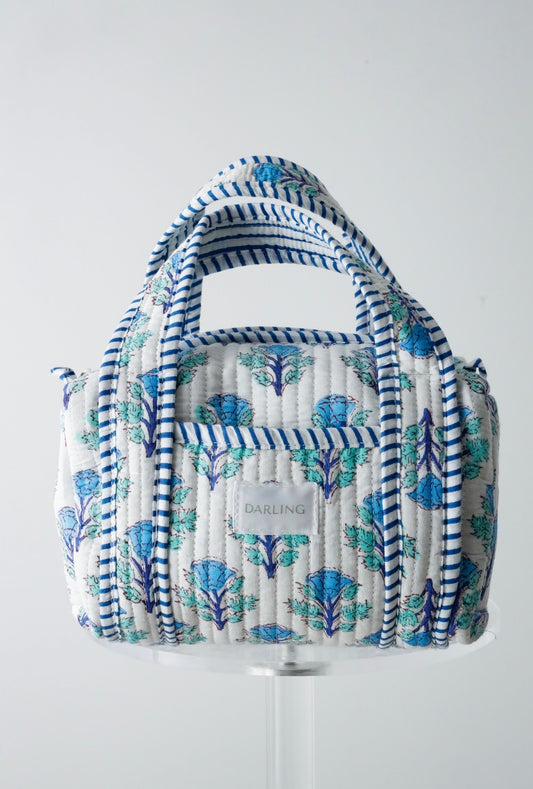 Quilted Handled Cosmetic Bag - Coastal Blue