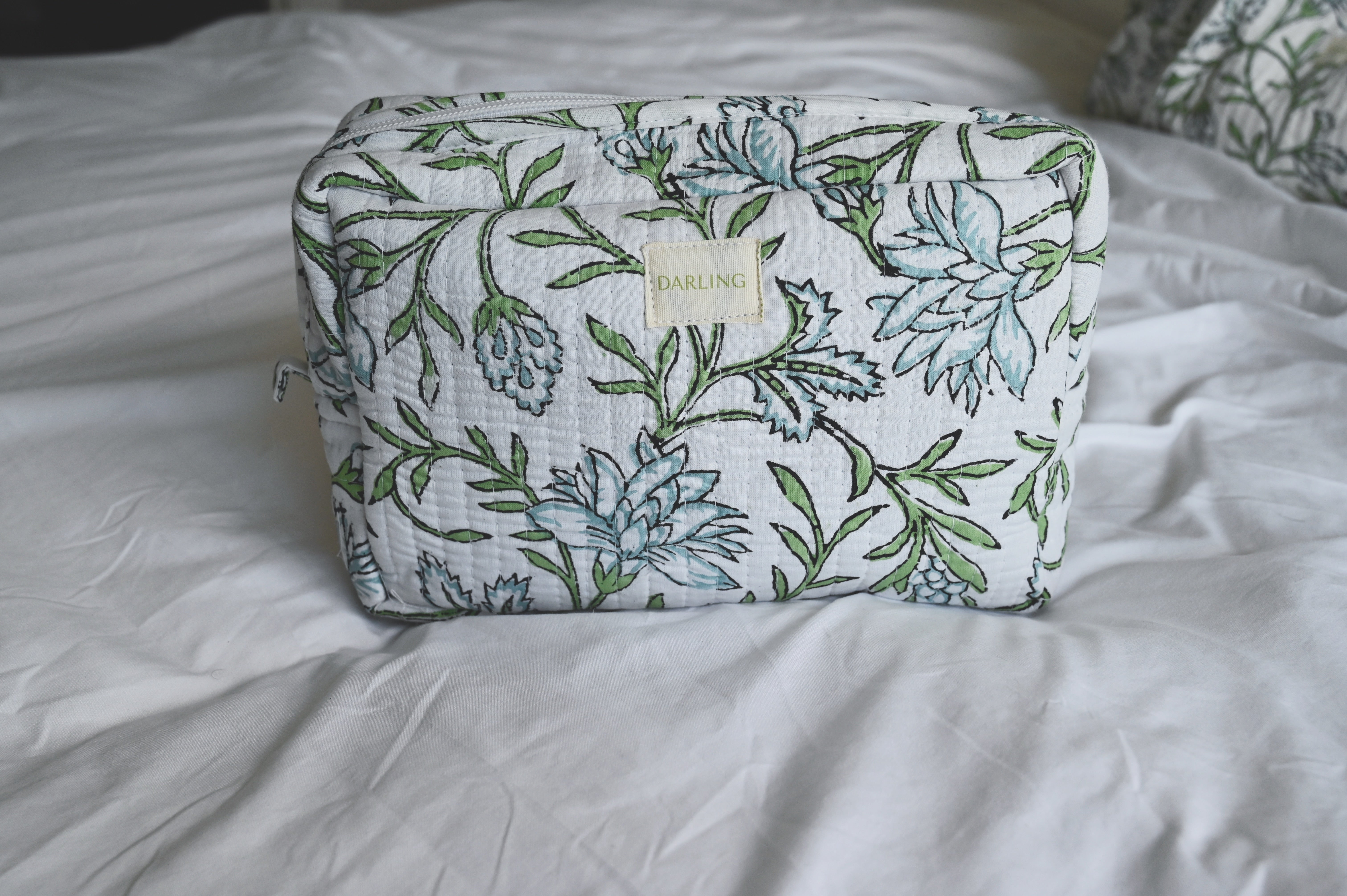 Quilted Cosmetic Bag - Blue Sweet Pea