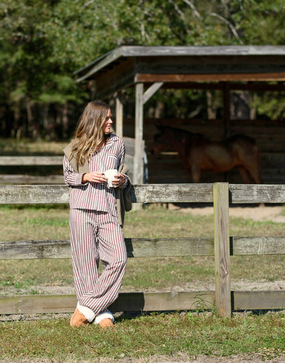 Cozy Pajama Set - Mocha Stripe