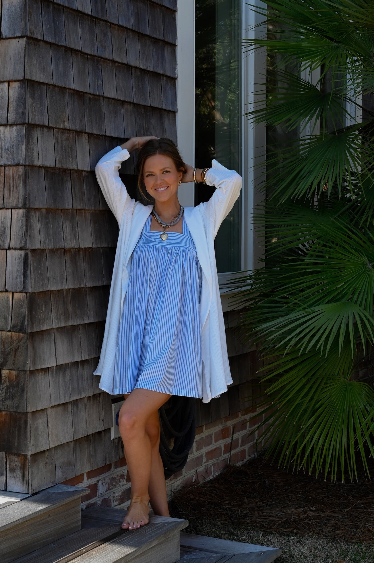 Tie Sleep Dress - Light Blue Stripe