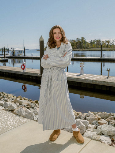 Plush Bathrobe in Blue Morning Stripe