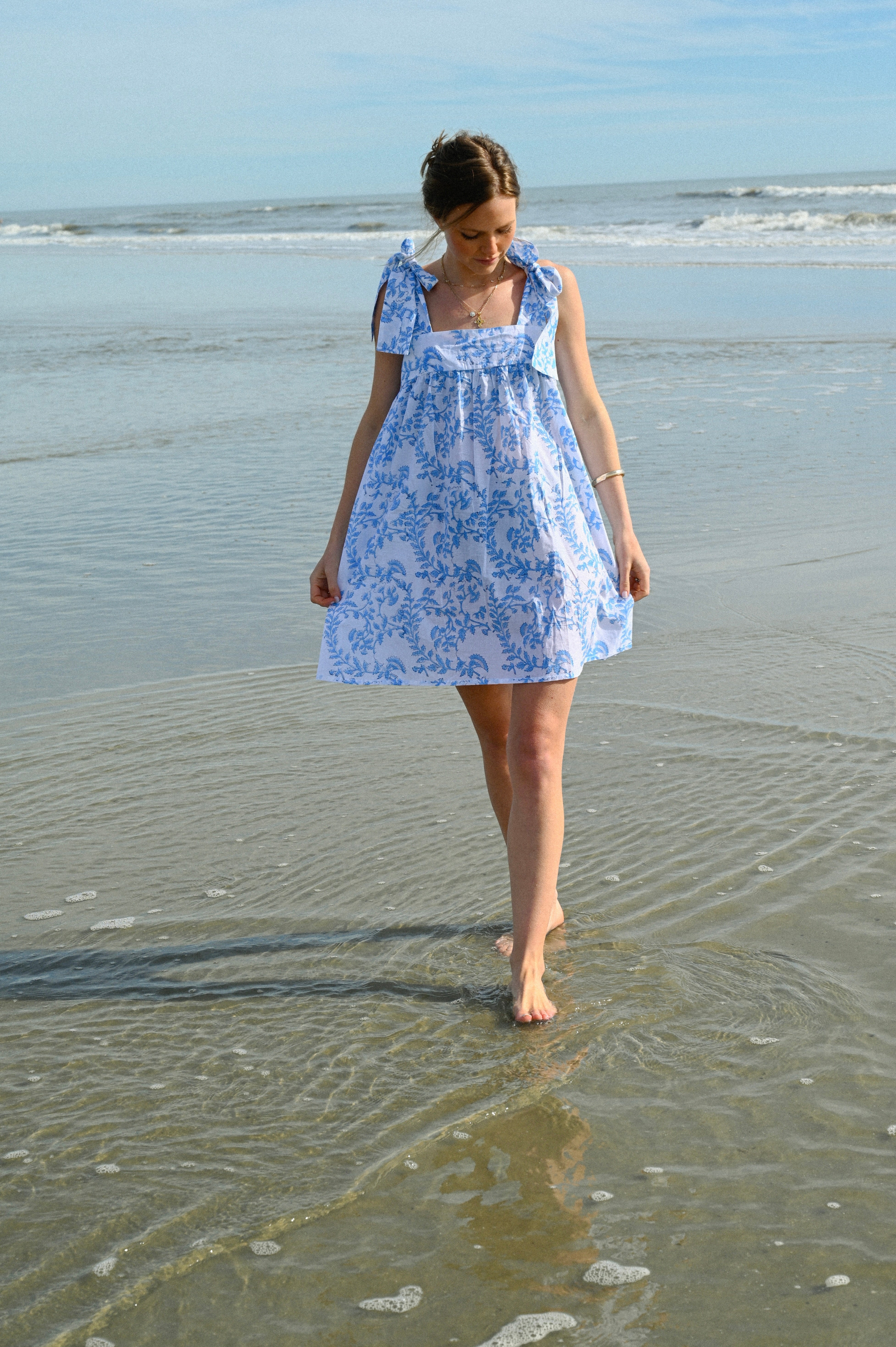 Tie Sleep Dress - Blue Whispering Vine