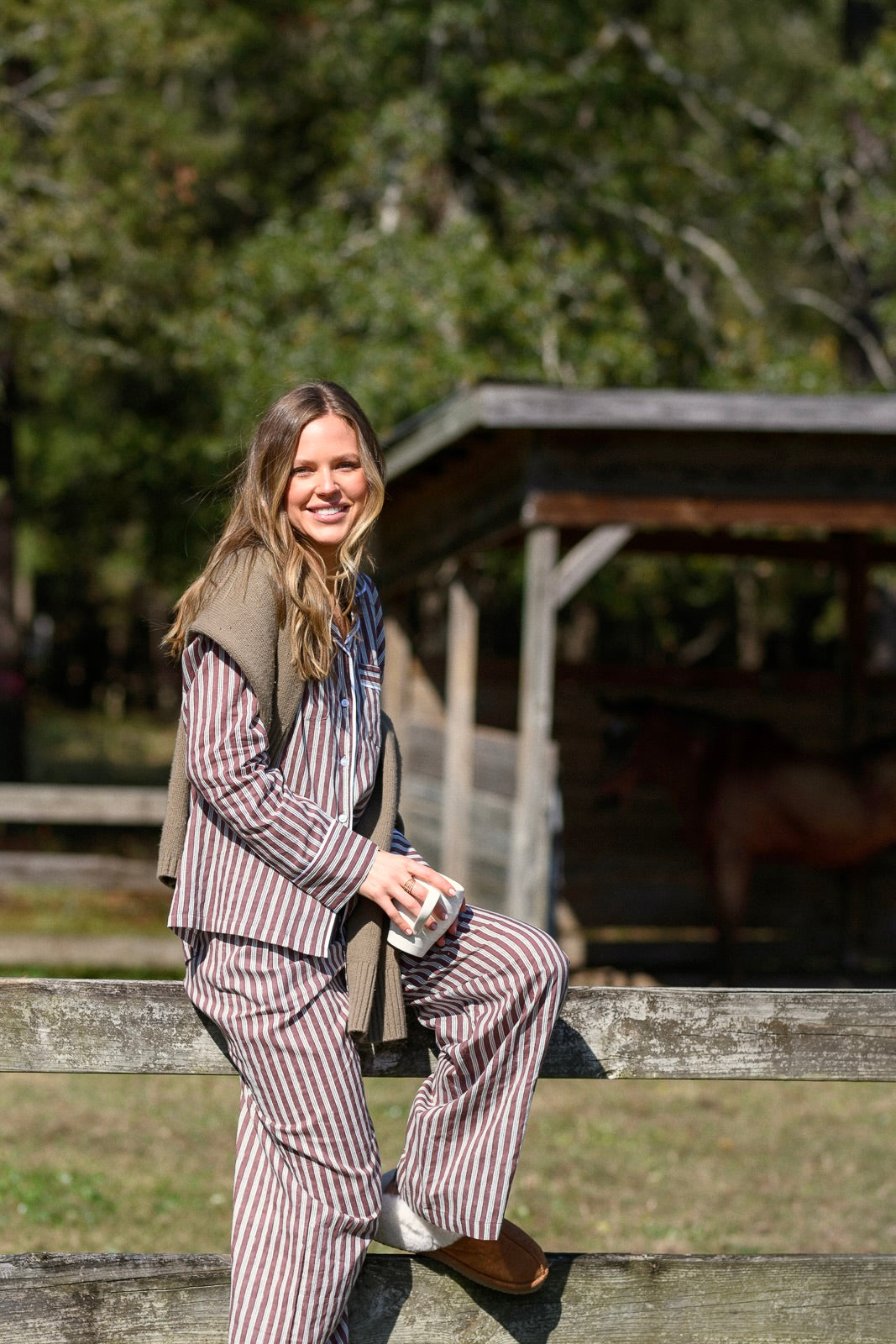 Cozy Pajama Set - Mocha Stripe