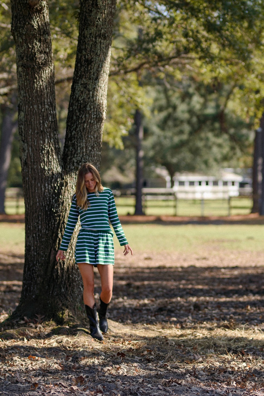 Perfect Pima PJ Set - Green and White Stripe