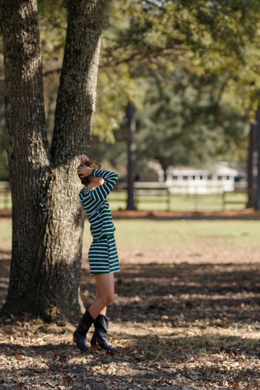 Perfect Pima PJ Set - Green and White Stripe