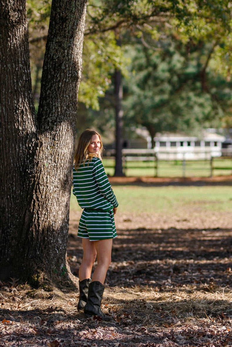 Perfect Pima PJ Set - Green and White Stripe