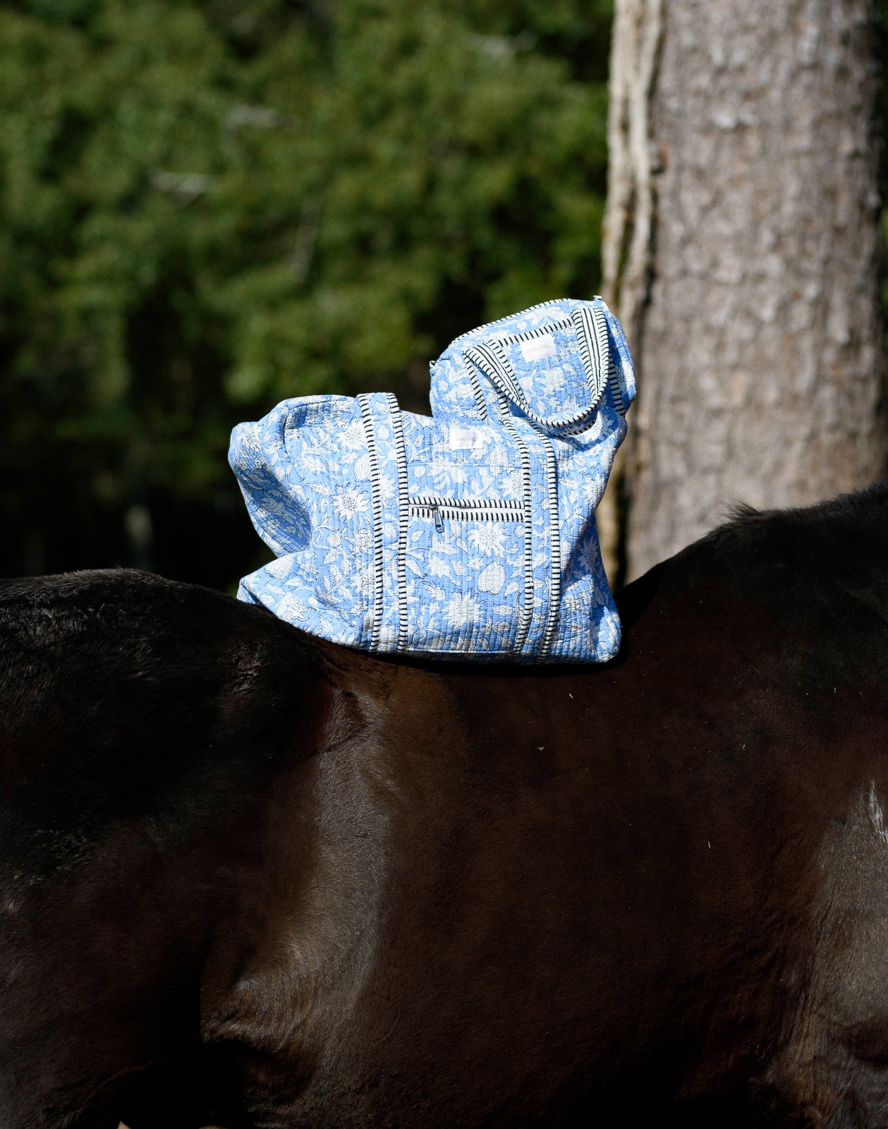 Quilted Handled Cosmetic Bag- Porcelain Blue