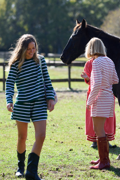 Perfect Pima PJ Set - Green and White Stripe