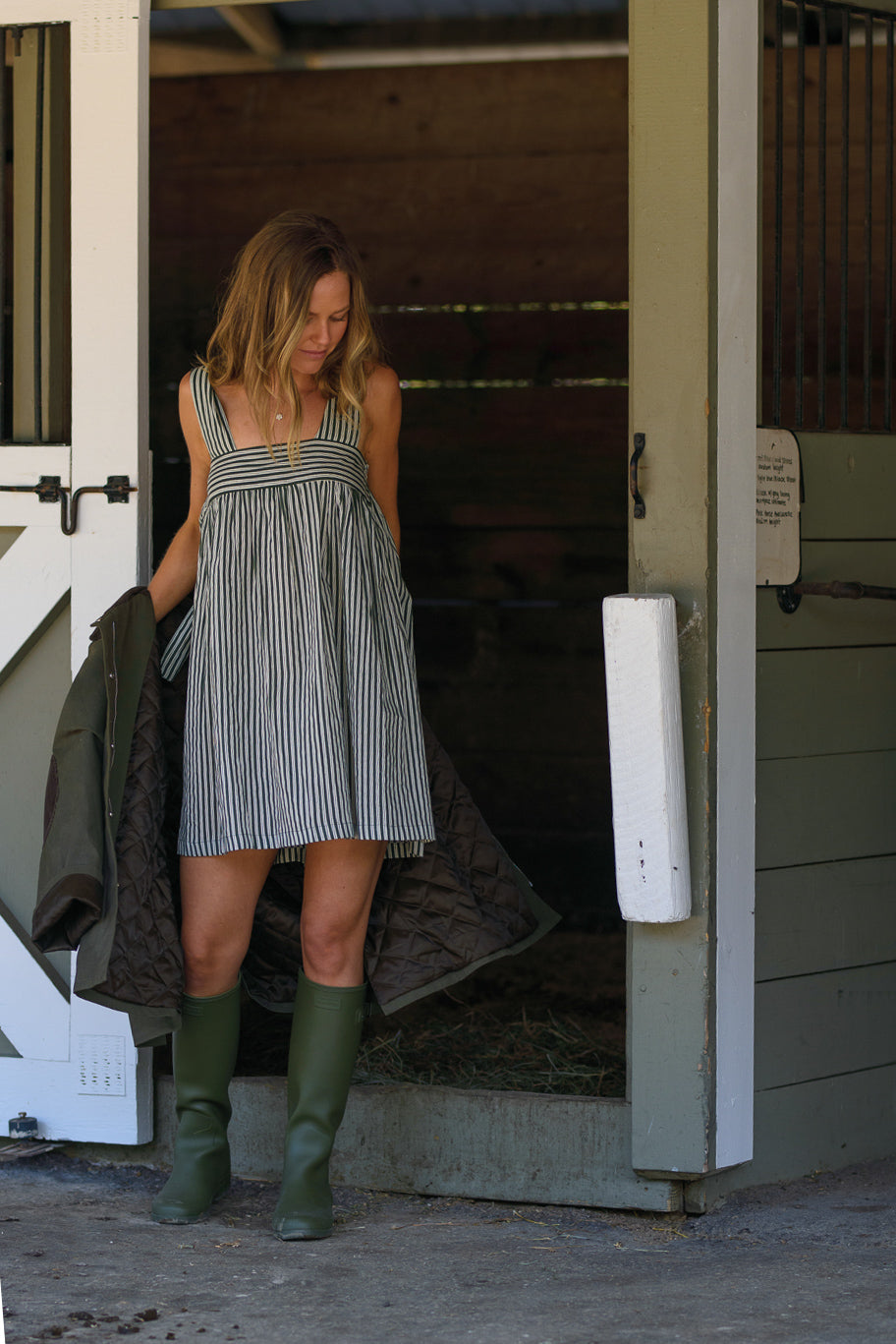 Tie Sleep Dress - Juniper Green Stripe