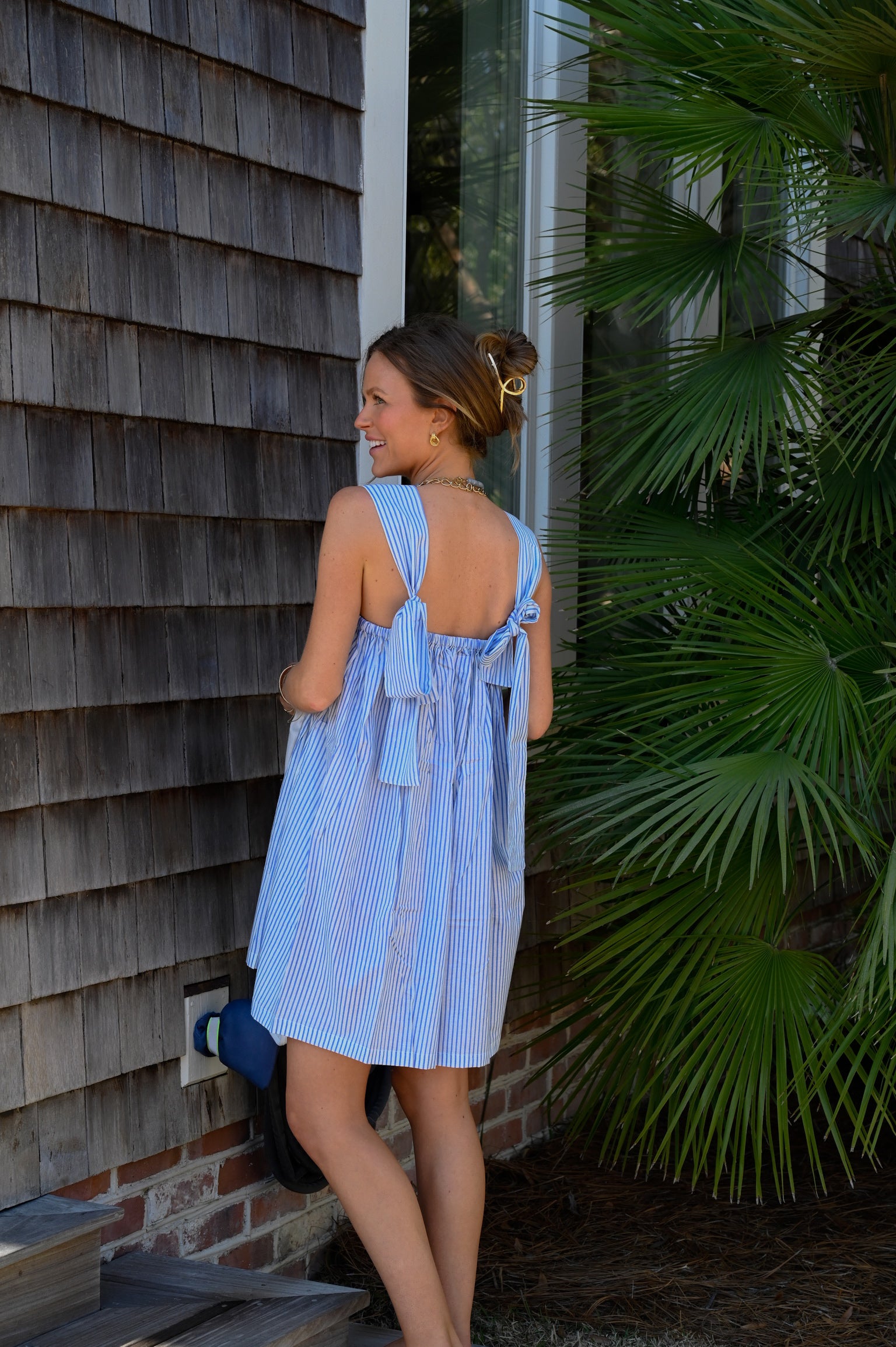 Tie Sleep Dress - Light Blue Stripe