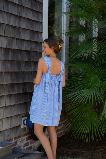 Tie Sleep Dress - Light Blue Stripe