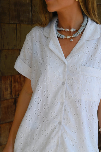 White Eyelet PJ Set - Short / Short