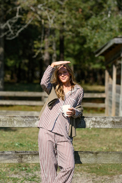 Cozy Pajama Set - Mocha Stripe