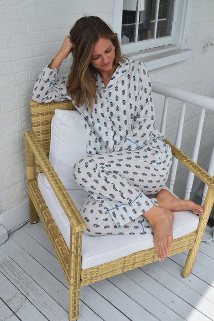 Cozy Pajama Set - Blue Palm - Long / Long