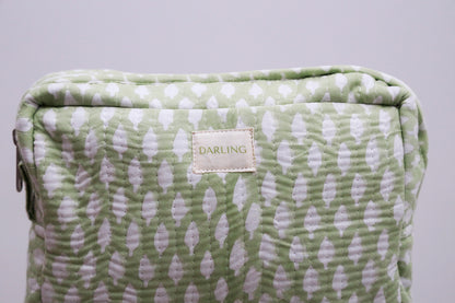 Quilted Cosmetic Bag - Sage Green Leaf