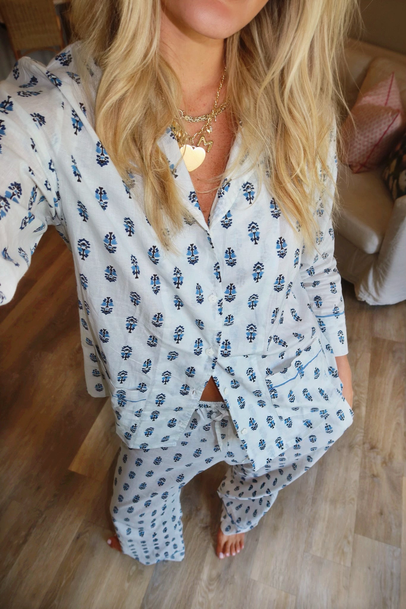 Cozy Pajama Set - Blue Palm - Long / Long
