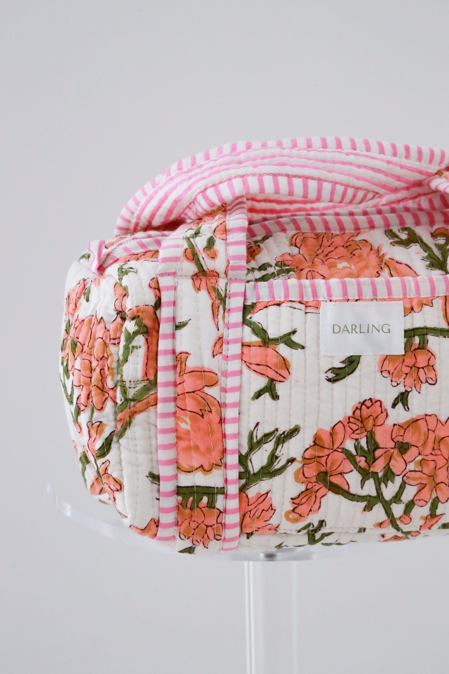 Quilted Handled Cosmetic Bag- Peachy Floral