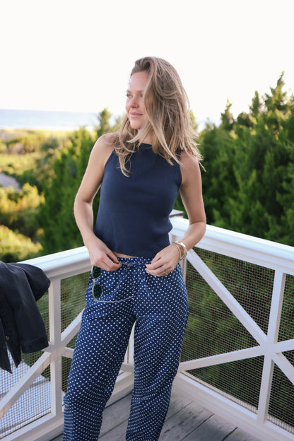 Lounge Pants - Navy Blue Polka Dot