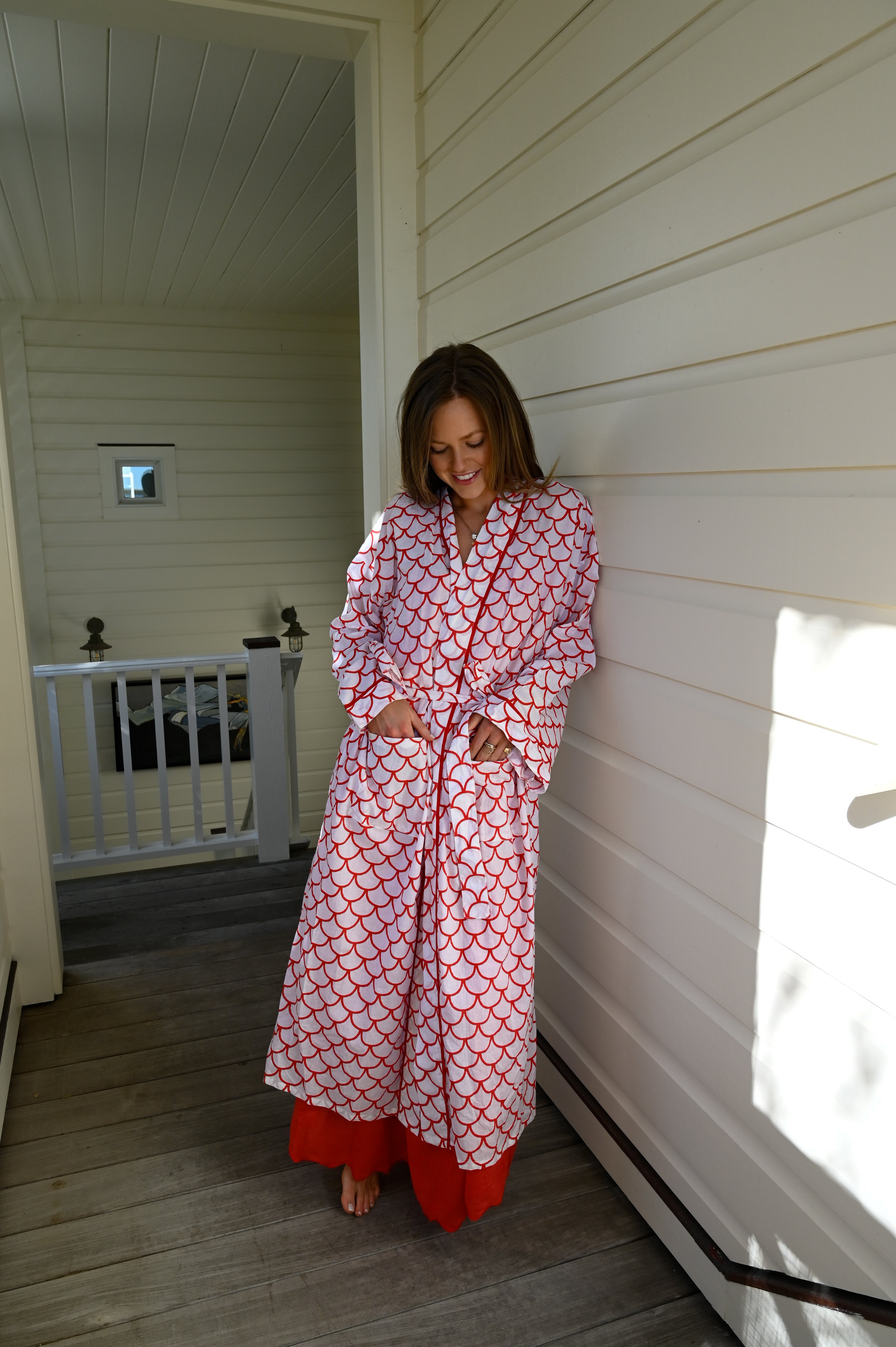 Bathrobe in Red Scallop - Long