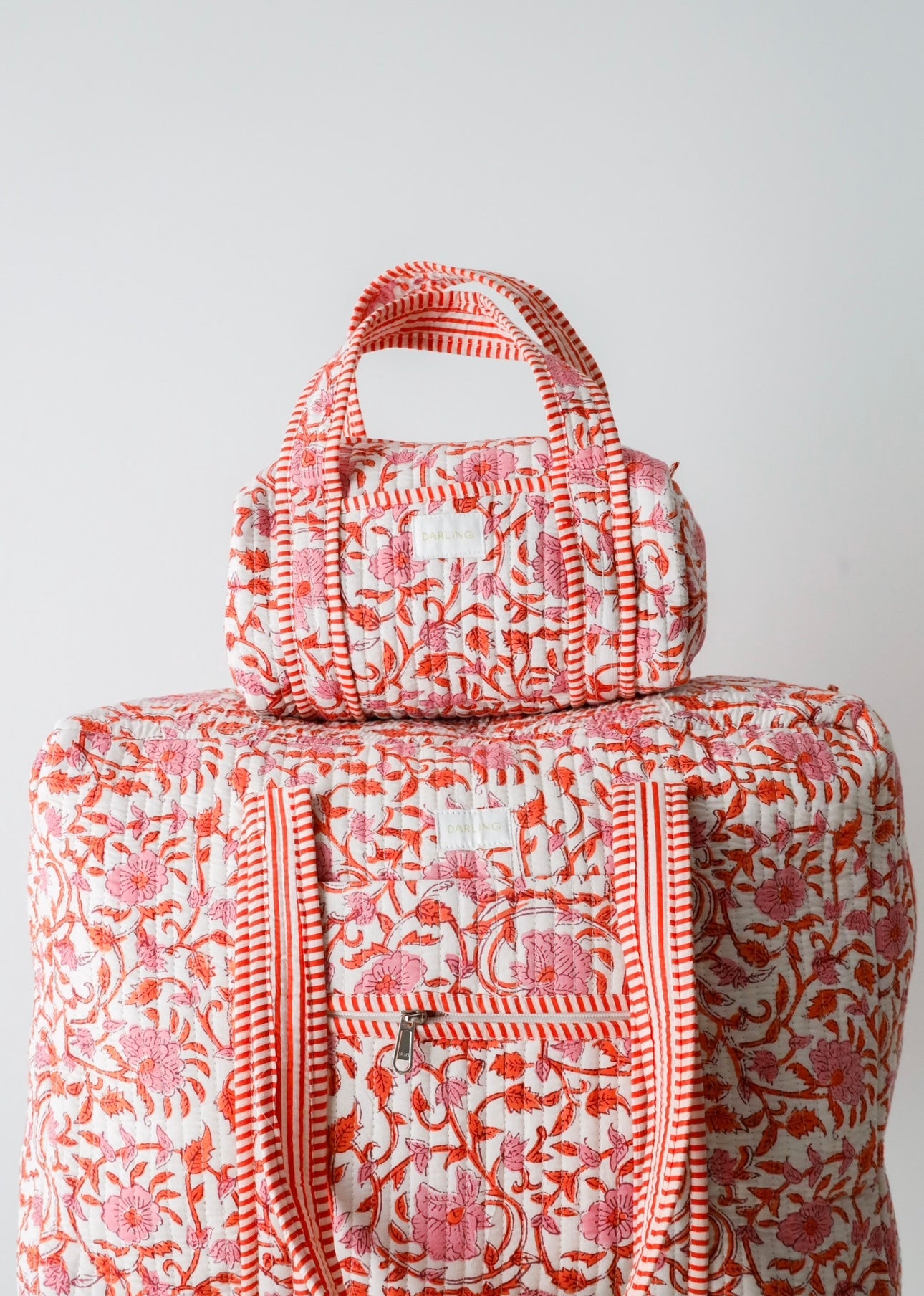 Quilted Handled Cosmetic Coral Floral